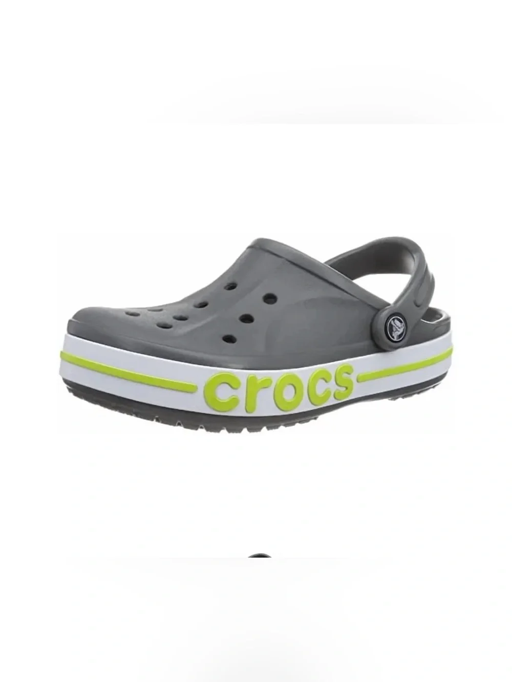 CROCS Kids Gray Clog with Lime Logo Stripe